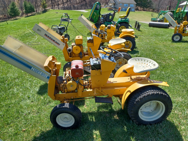 Antique International Harvester (IH) Cub Cadet lawn and garden tractors with hoods up