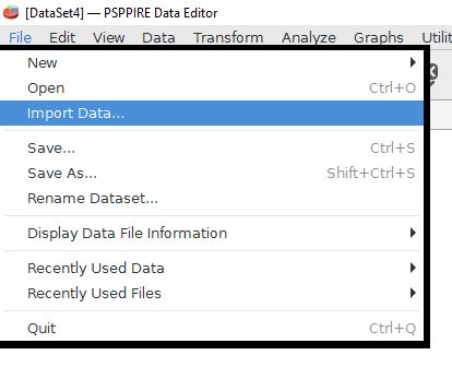 The file menu showing the import data command.