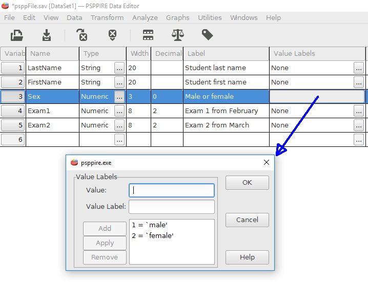 Setting up a value label where 1 will represent males and 2 will represent females